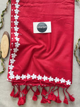 Red Handloom Khadi Cotton Saree With Flower Designe Lace Border